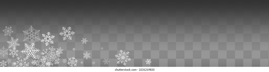 White Snowflake Vector Transparent Panoramic Background. Holiday Gray Snowfall Illustration. Snow Fantasy Card.