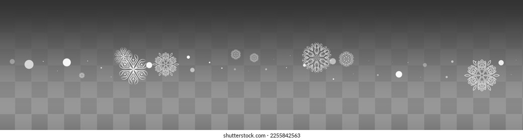 White Snowflake Vector Transparent Panoramic Background. Winter Snowfall Banner. Silver magic Holiday. Sky Snow Illustration.