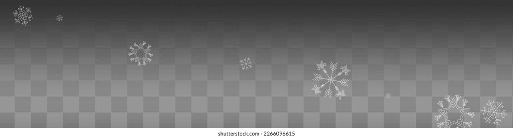 White Snowflake Vector Transparent Panoramic Background. Abstract Snowfall Holiday. Silver Light Design. Holiday Snow Banner.