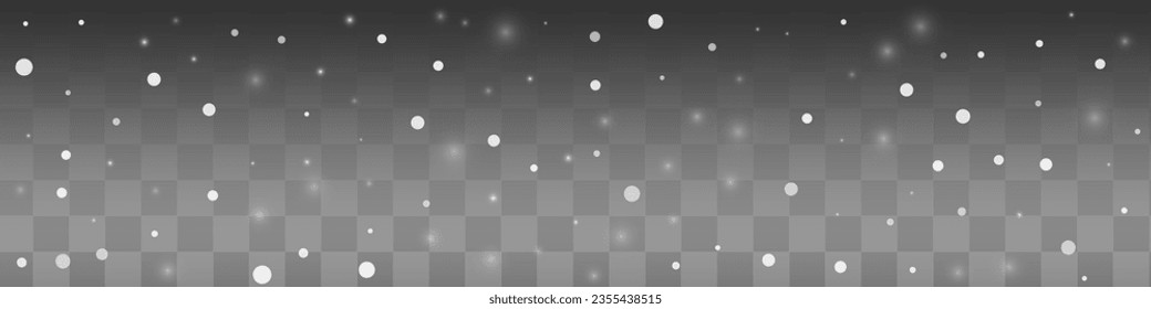 White Snowflake Vector Transparent Panoramic Background. Winter Snowfall Texture. Gray Fantasy Wallpaper. Holiday Snow Holiday.