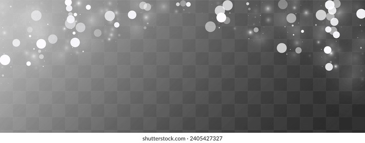 White Snowflake Vector Transparent Panoramic Background. Abstract Snowfall Illustration. Gray Magic Holiday. Falling Blizzard Card.