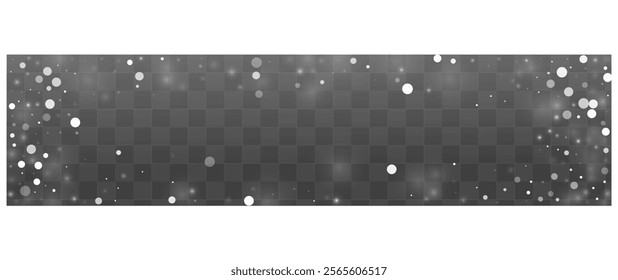 White Snowflake Vector Transparent Panoramic Background. Xmas Blizzard Pattern. Light Sky Design. Abstract Snow Banner.