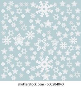 white snowflake. Winter background with snowflakes for a card for Christmas, New Year, winter vacation. Vector illustration