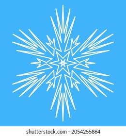 White snowflake, winter icon. Simple christmas symbol, geometric shape snowflake, design vector illustration