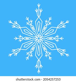 White snowflake, winter icon. Simple cute christmas symbol, ice crystal snowflake hexagon