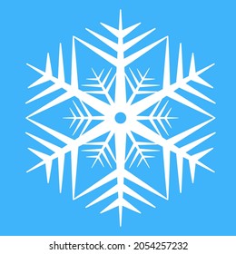 White snowflake, winter weather icon. Simple cute christmas symbol, geometric shape snowflake, design vector illustration