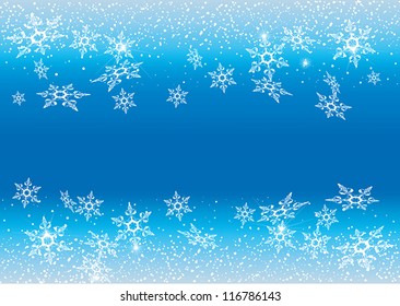 White snowflakes against a blue background