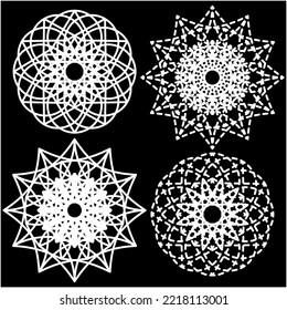 White snowflakes black background. Elegant decoration. Star icon. Vector illustration. stock image. 