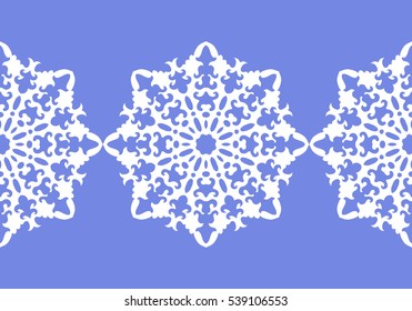 White snowflakes. Christmas pattern. Circular ornament and decorative lace. Vector