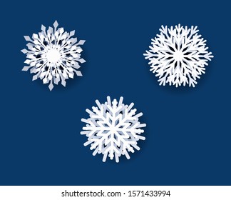 White Snowflakes Collection Blue Background With Gradient Mesh, Vector Illustration