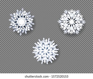 White Snowflakes Collection Transparent Background With Gradient Mesh, Vector Illustration