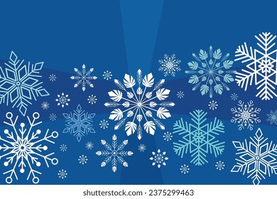 White snowflakes element in blue background. Vector Illustration.