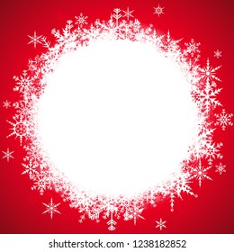 white snowflakes with empty white center part for christmas winter greetings on red background