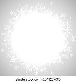 white snowflakes with empty white center part for christmas winter greetings on silver background