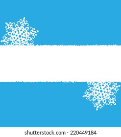 White snowflakes with empty place on blue