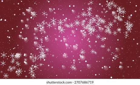 White snowflakes falling gently on a vibrant pink and purple gradient background