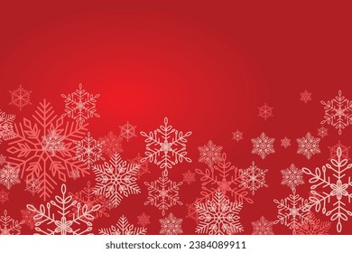 Copos de nieve blancos cayendo sobre fondo vectorial de invierno rojo. Símbolos del clima frío en rojo. Fondo de invierno vectorial.