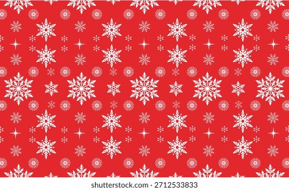 White snowflakes falling on a red Christmas background, creating an elegant and festive winter atmosphere. 