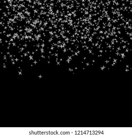 White snowflakes falling from the sky on black background. Abstract Background. Glitter pattern for banner. Vector illustration for winter holidays.
