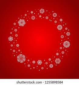white snowflakes frame. red gradient winter background. vector illustration.