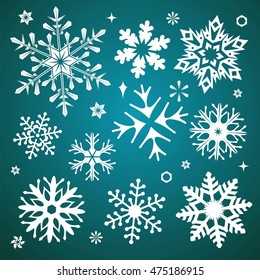White snowflakes icon on gradient background green and white colorful. Collection graphic art for your design Merry Christmas and Happy New Year.