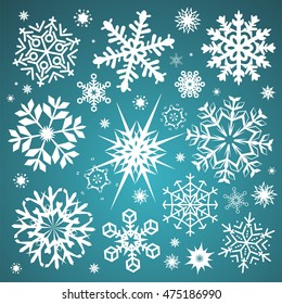 White snowflakes icon on gradient background green and white colorful. Collection graphic art for your design Merry Christmas and Happy New Year.