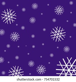 White snowflakes from lines in chaotic order on blue background