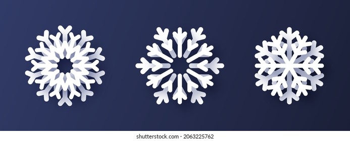 Weiße Schneeflocken. Schneeflocken im modernen Papierstil. Weihnachtselemente. Vektorgrafik