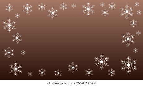 White snowflakes on abstract blurred Mocha Mousse color gradient vector background. Textured backdrop. Luxury flyer. Premium banner. card. Cover design. Christmas design. Happy New Year 2025. Navidad