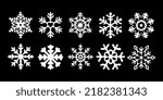 White Snowflakes on a black background. Isolated elements in a flat style. Stylish set for your New Year or Christmas design. Vector illustration.	
