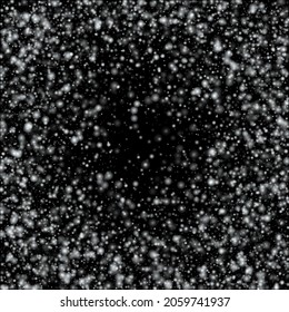 Copos de nieve blancos sobre el fondo negro abstracto ilustración vectorial. Los círculos de bokeh blancos sobre fondo negro. El telón de fondo de la nevada de los copos de nieve para el diseño invernal.