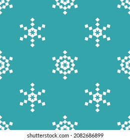 Weiße Schneeflocken auf blauem Hintergrund geometrisches, nahtloses Muster. Vektorgrafik.