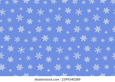 White Snowflakes on Blue Background. Vector Winter Seamless Pattern for Christmas Wrapping Paper, Fabric, Textile, Wallpaper