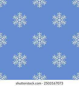White snowflakes on blue background. Vector seamless pattern. Best for textile, wallpapers, wrapping paper and seasonal decoration.