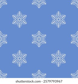 White snowflakes on blue background. Vector seamless pattern. Best for textile, wallpapers, wrapping paper and seasonal decoration.