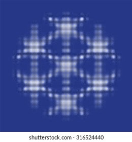White snowflakes on a blue background in halftone style