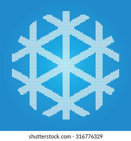 White snowflakes on a blue background in halftone style