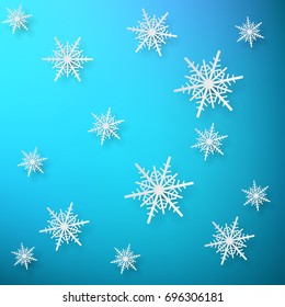 White snowflakes on blue background. Vector christmas background.