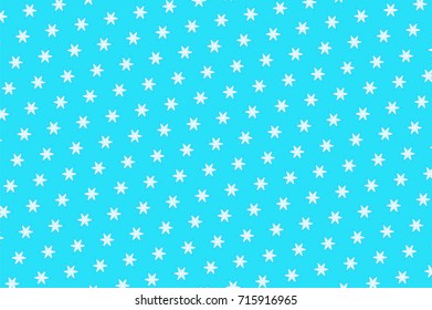 White snowflakes on blue background. Snowflake pattern illustration. Winter pattern. Xmas snowflakes blue backdrop. Snow star shape on blue background. Abstract winter illustration. 