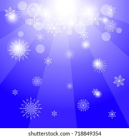 White snowflakes on blue background. Vector Illustration.