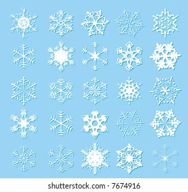 White snowflakes on a blue background