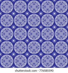 White snowflakes on the blue background seamless pattern. Winter holidays collection. Vector illustration.