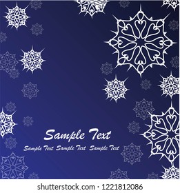 White snowflakes on blue gradient background. Winter snow border, frost snowflake and Christmas blizzard snow greeting card. Holiday vector design