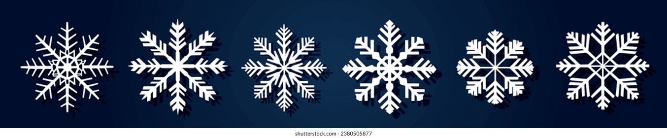 White snowflakes on a blue gradient background for winter design. Christmas and New Year elements concept. Vector snowflakes. Snowflakes in flat style. Holiday wallpaper