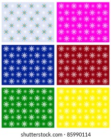 White snowflakes on colorful backgrounds