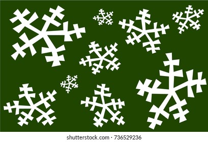 White Snowflakes on Green Background Vector Graphic