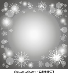 White snowflakes on grey background. Vector Illustration.