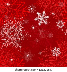 White snowflakes on red background seamless pattern for continuous replicate