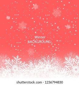 White snowflakes on red background. winter background