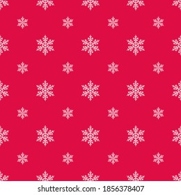 White snowflakes on red background seamless pattern. Vector Christmas polka dot snowflakes pattern. Flat vector Illustration. Simple Christmas linear design for web and print